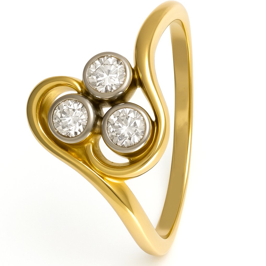 Gyűrű - 18 kt. Fehér arany, Sárga arany - 0.21ct. tw. Gyémánt (Természetes) #2.1