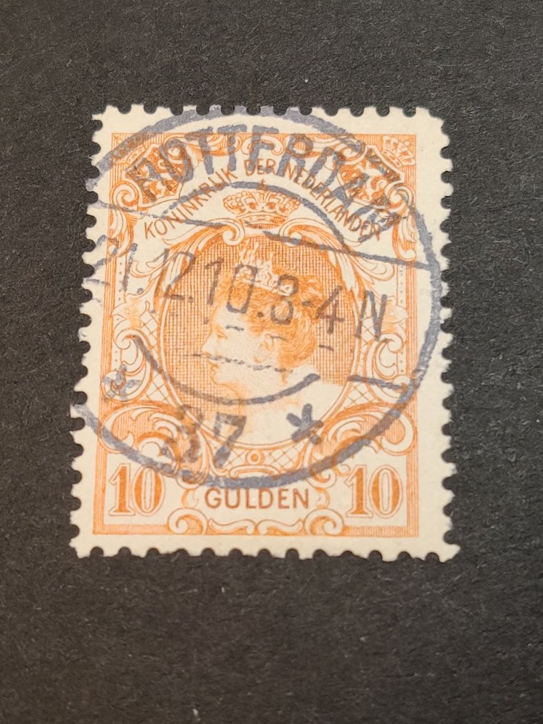 Nederland 1905 - 10 gullgjenstand Koningin Wilhelmina stempel Rotterdam 21-12-1910 - NVPH 80 #1.0