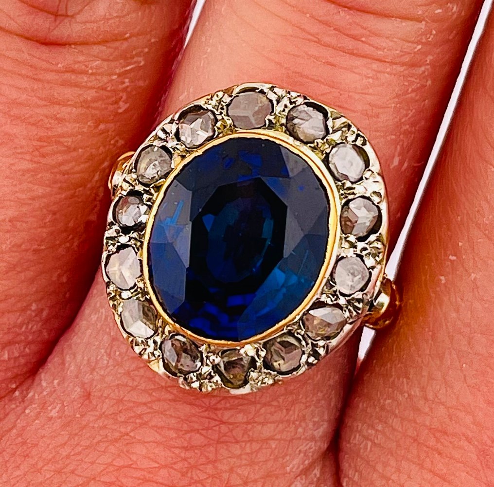 Sans prix de réserve - Bague - 9 carats Or jaune, Argent Saphir - Diamant #4.3