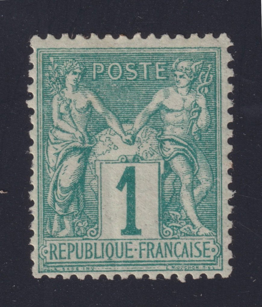 France 1876 - Sages 'type I' No. 61 mint* with gum, well centered, signed Calves. Very beautiful. - Yvert #1.0