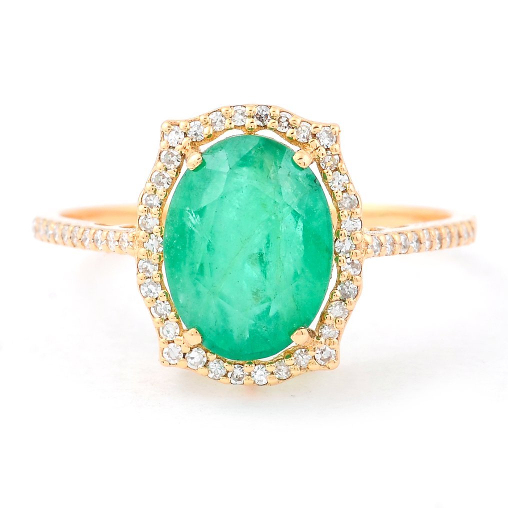 Ingen reservasjonspris - Ring - 14 karat Gull - 2.48ct. tw. Smaragd - Diamant #1.0