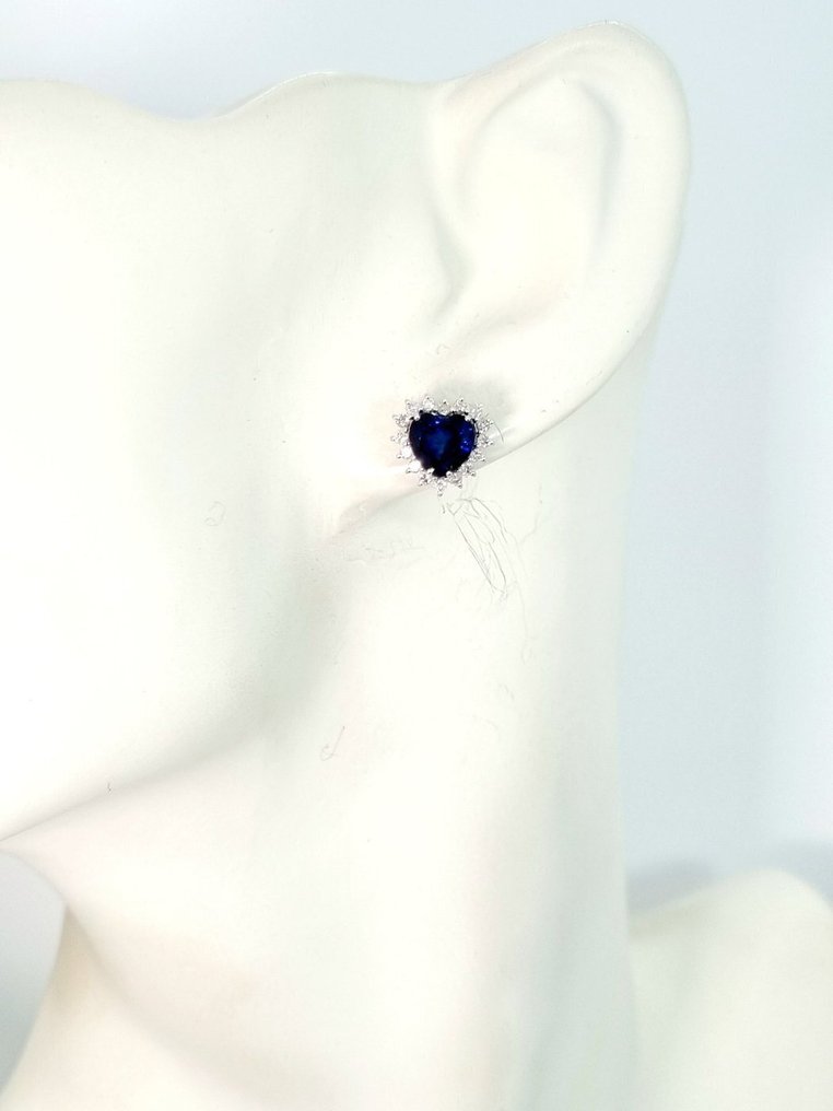 Σκουλαρίκια - 18 καράτια Λευκός χρυσός Ζαφείρι - Διαμάντι #2.1