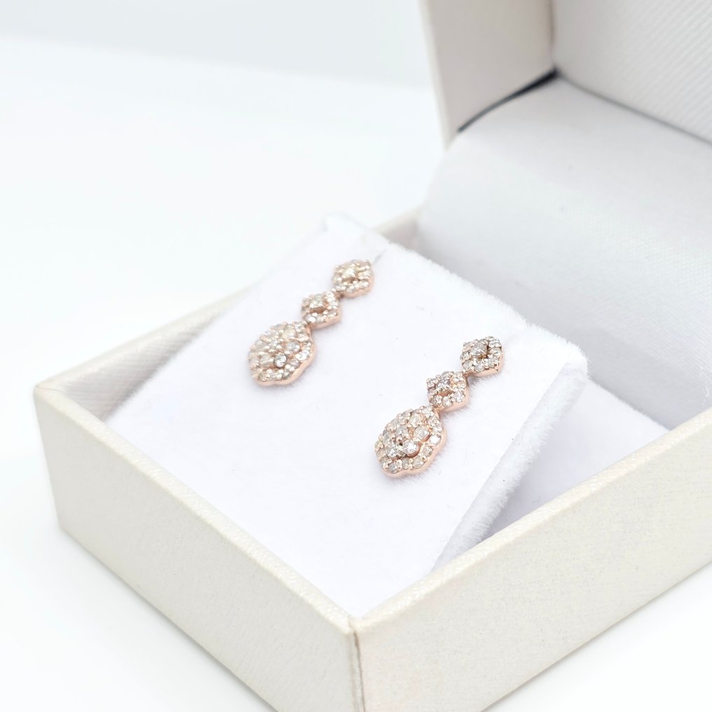 Nincs minimálár - Drop fülbevaló - 14 kt. Rózsa arany -  0.44ct. tw. Gyémánt (Természetes)  #4.3