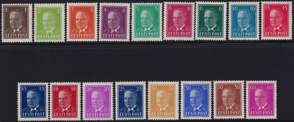 爱沙尼亚 1936/40 - Presidente C.Pats 完整系列17个Unif.值，119/133 Spl #1.0