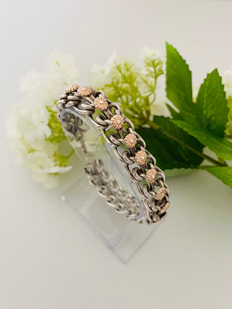 银, 新艺术运动 - 法国, Gold-plated - 链式手链 #4.3