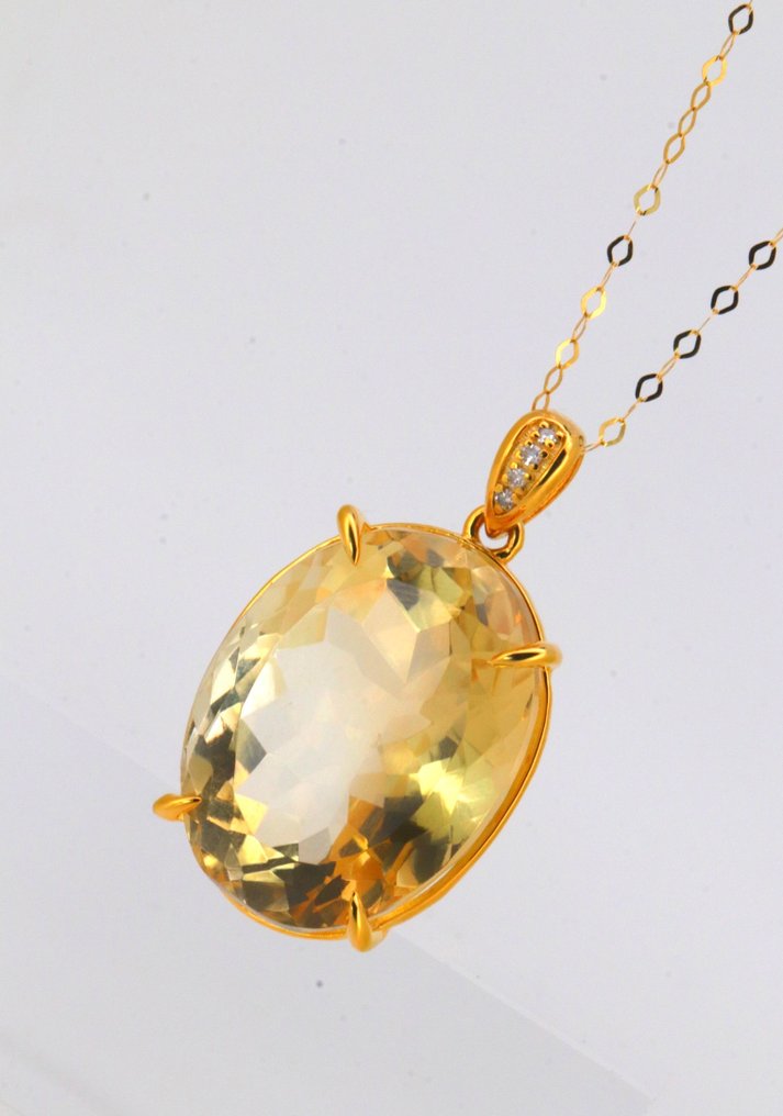 Nincs minimálár - Függő - 14 kt. Sárga arany Citrin - Gyémánt #3.2