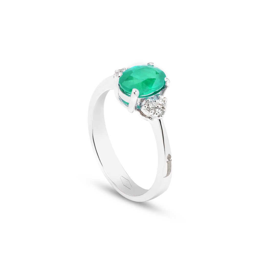 No Reserve Price - Ring - 18 kt. White gold Emerald - Diamond #2.1