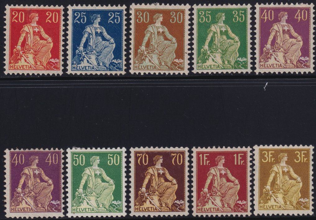Switzerland 1908 - Complete series of 10 allegories, well-centered, with Unif.119/127, splendid. #1.0