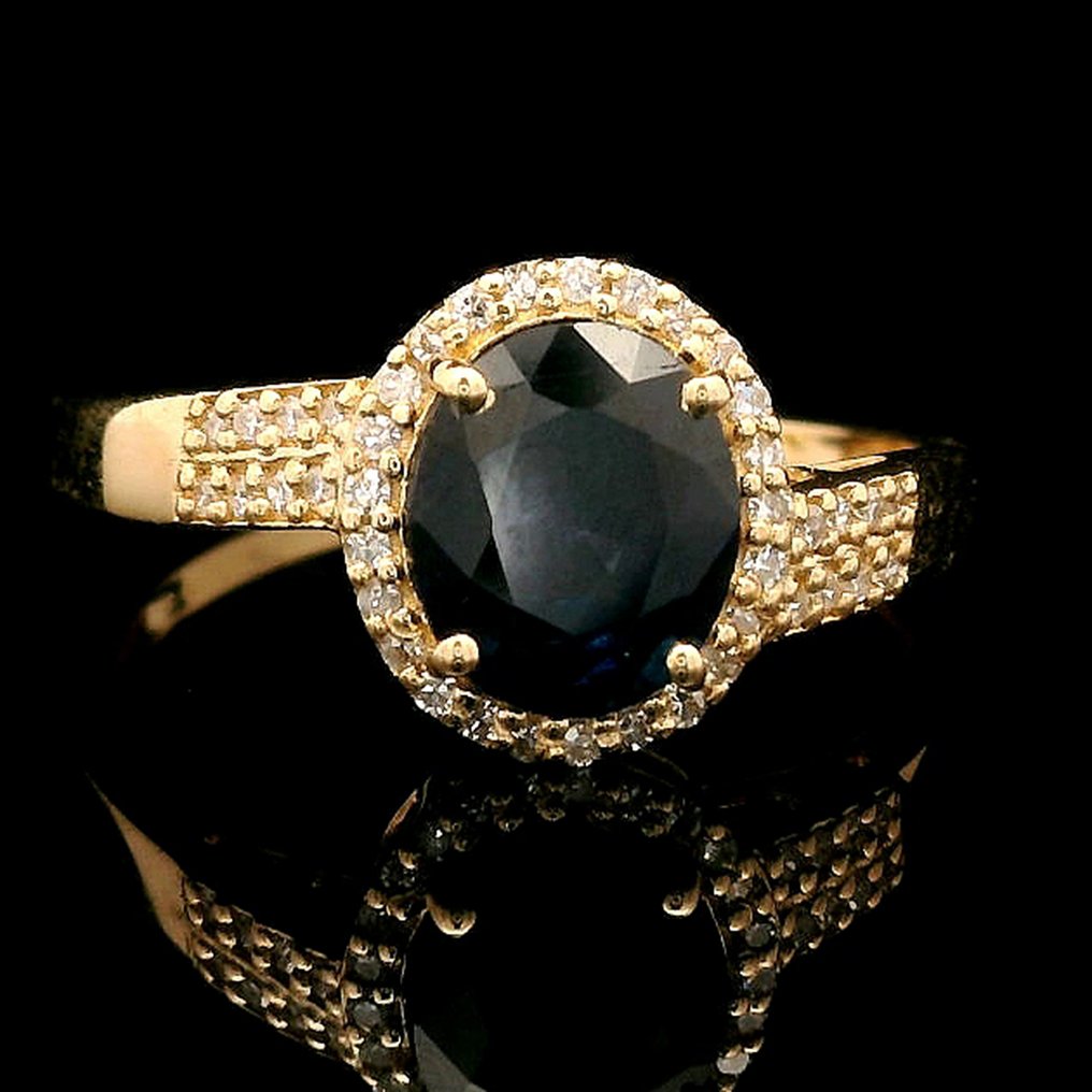 Nincs minimálár - Gyűrű - 14 kt. Sárga arany -  1.82ct. tw. Zafír - Gyémánt #3.2