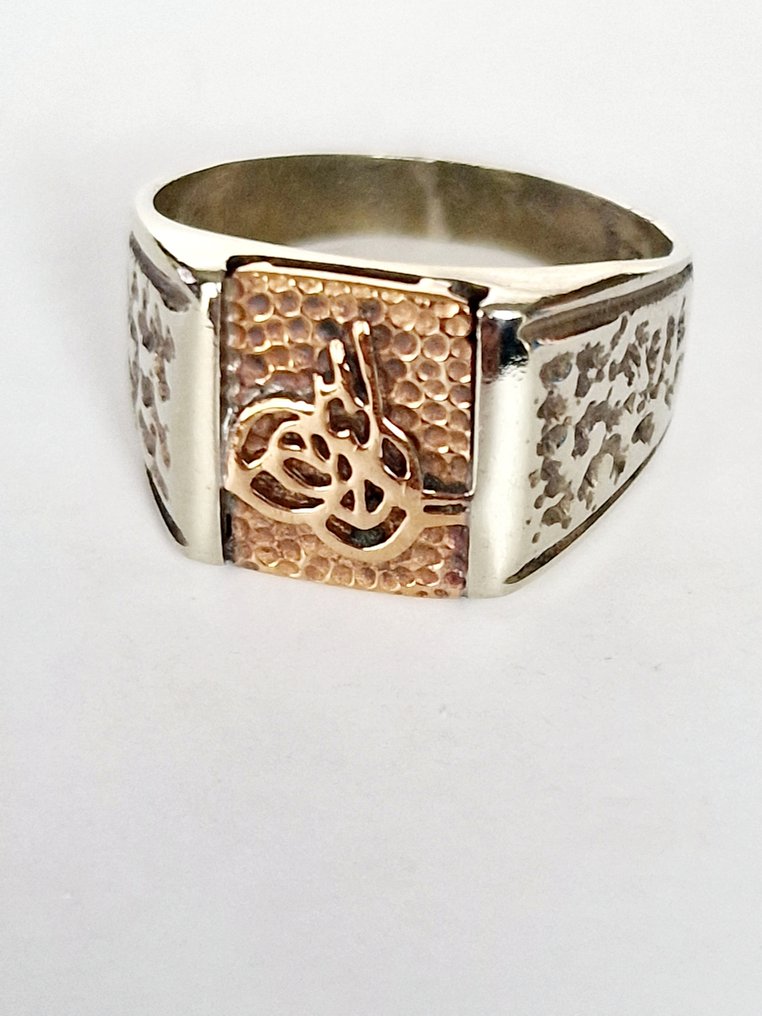 χωρίς τιμή ασφαλείας - Δαχτυλίδι με σφραγίδα - 8 καράτια Ασημί, Ροζ χρυσό - Ανδρικό σφραγιδόλιθο. #3.2