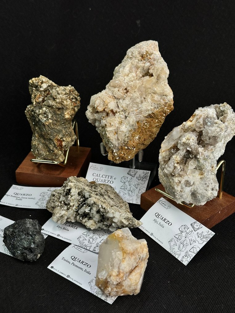 乐透“意大利阿尔卑斯山矿物” - 意大利石英、抗蒙石和费尔迪斯帕蒂 水晶矩晶体- 1230 g - (6) #2.1