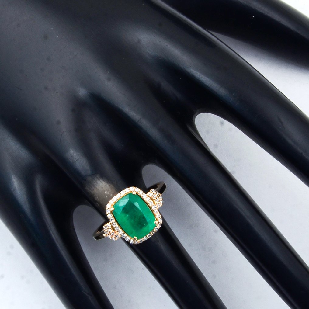 沒有保留價 - 戒指 - 14 克拉 黃金 - 2.19ct. tw. 祖母綠 - 鉆石 #1.0