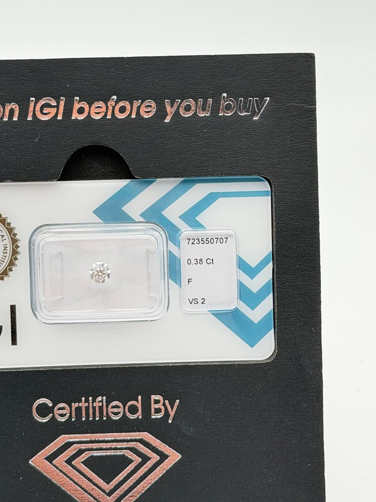 1 pcs Διαμάντι (Φυσικό) - 0.38 ct - Στρογγυλό - F - VS2 - International Gemological Institute (IGI) #2.1