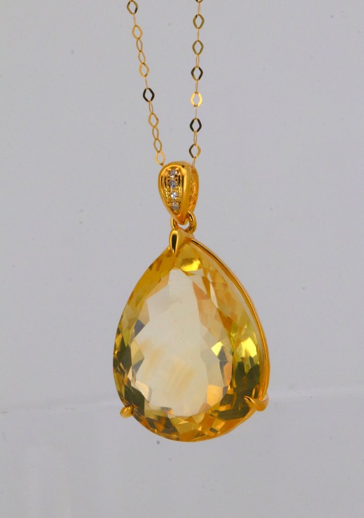 Ingen mindstepris - Vedhæng - 14 karat Gulguld Citrin - Diamant #3.2