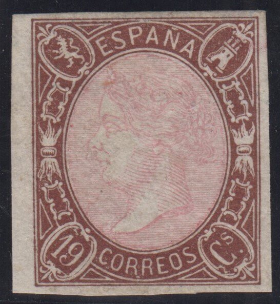 Spania 1865 - Isabel II. 19 kvartaler, brun og rosa. - Edifil 71 #1.0