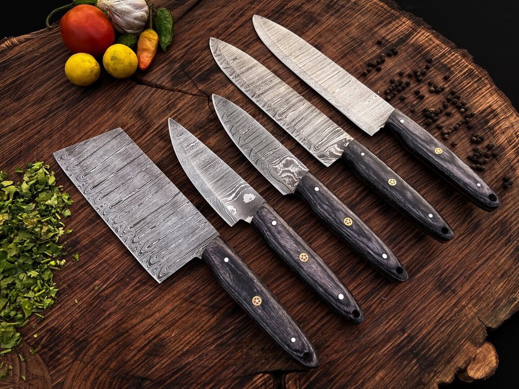 Keittiöveitsi - Kitchen knife set - Kicthen Chef veitsisetti tarkoituksella päivittäiseen käyttöön sisä- ja ulkotiloissa (UZ-285) - Amerikkalainen eksoottinen puukahva ja taitettu teräs. - Yhdysvallat - keittiöveitsisetti #2.1