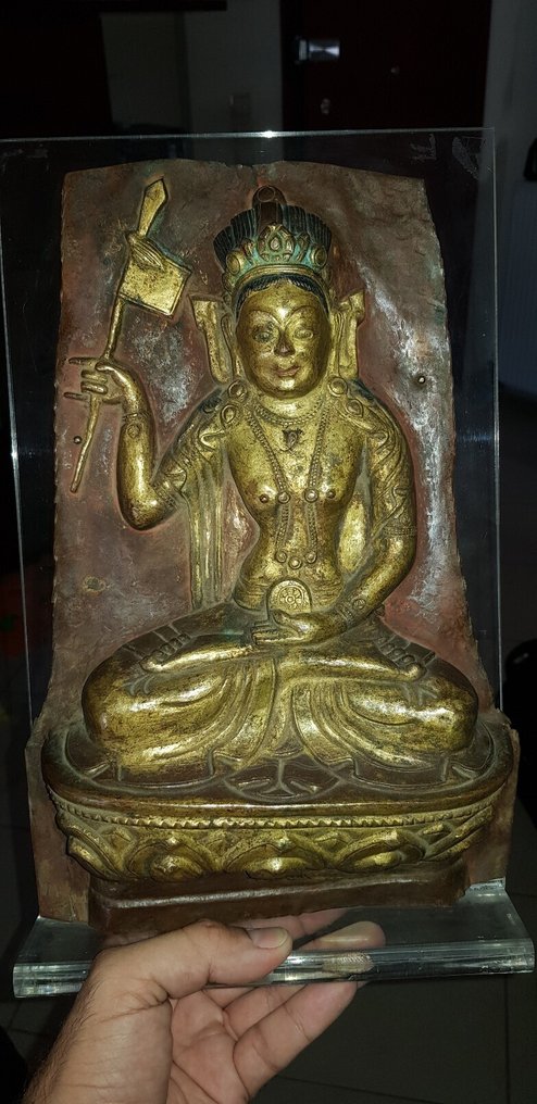 ΠΟΛΥ ΣΠΑΝΙΣΤΗ ΕΙΚΟΝΑ ΒΟΥΔΙΣΤΙΚΟΥ ΧΑΛΚΟΥ ΧΡΥΣΟΠΟΙΚΙΛΛΗΤΗ ΜΕ ΛΩΤΟ ΜΕ ΕΠΙΓΡΑΦΗ - Χαλκός - Τιμπε/Νεπάλ - 17ος-18ος αιώνας #4.3