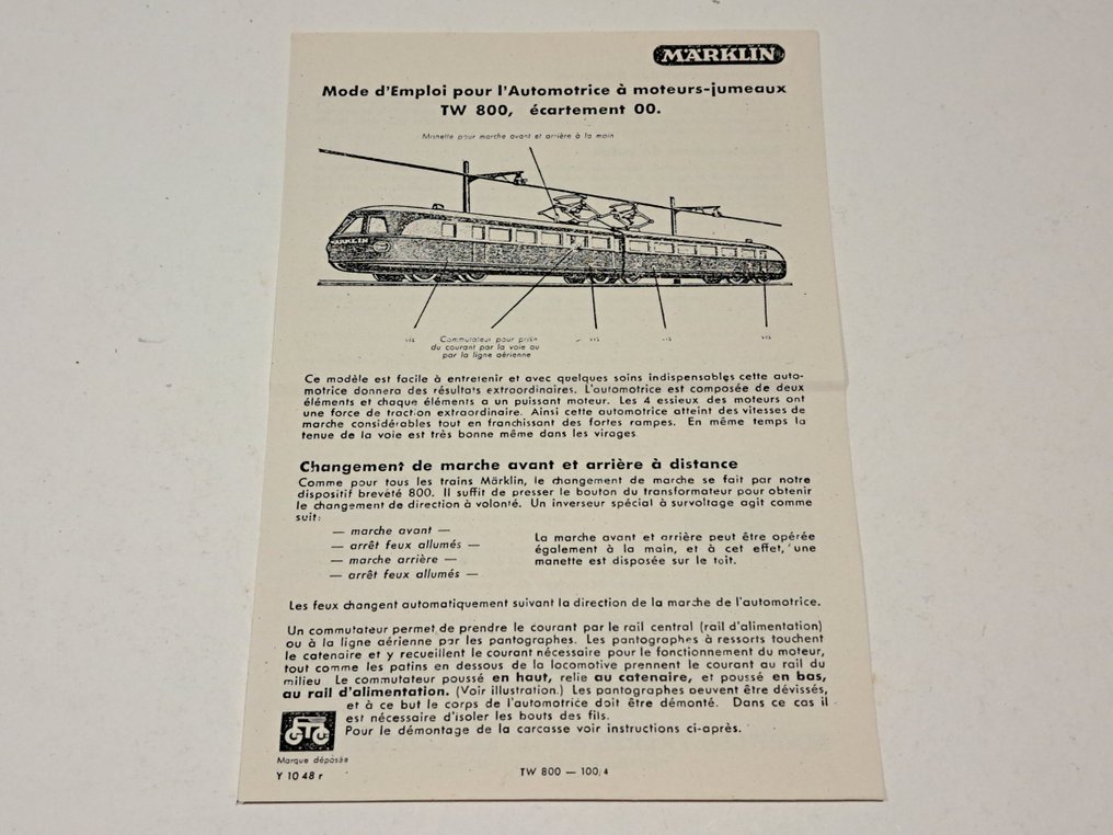 Märklin H0, 00 - tw 800 - Modelltog (1) - Handleiding TW 800 produksjon 1948 #1.0