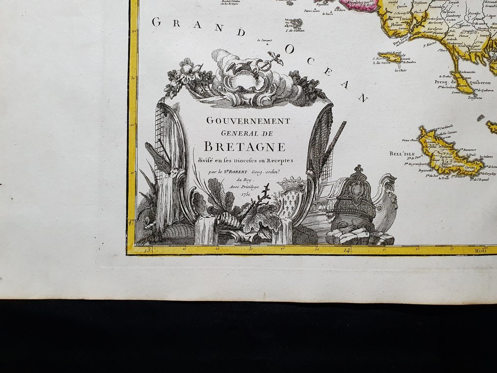 Europe - France / Brittany / Brest / Rennes / Saint-Malo / Vannes / Carnac; Robert de Vaugondy - Gouvernement General de Bretagne......, 1758 - 1751-1760 #4.3