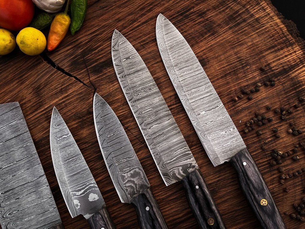 Keittiöveitsi - Kitchen knife set - Kicthen Chef veitsisetti tarkoituksella päivittäiseen käyttöön sisä- ja ulkotiloissa (UZ-285) - Amerikkalainen eksoottinen puukahva ja taitettu teräs. - Yhdysvallat - keittiöveitsisetti #4.3