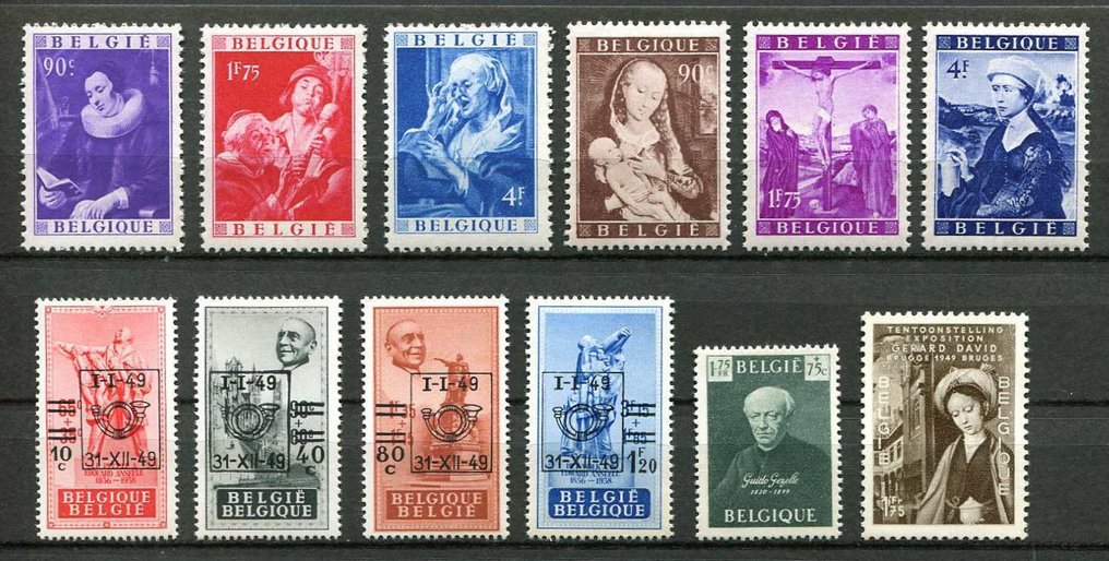 Belgium 1949/1951 - All seals from the years 1949/1951 - With 795-V: Emerald on forehead. - OBP/COB 792/875 (zonder blokken) #1.0