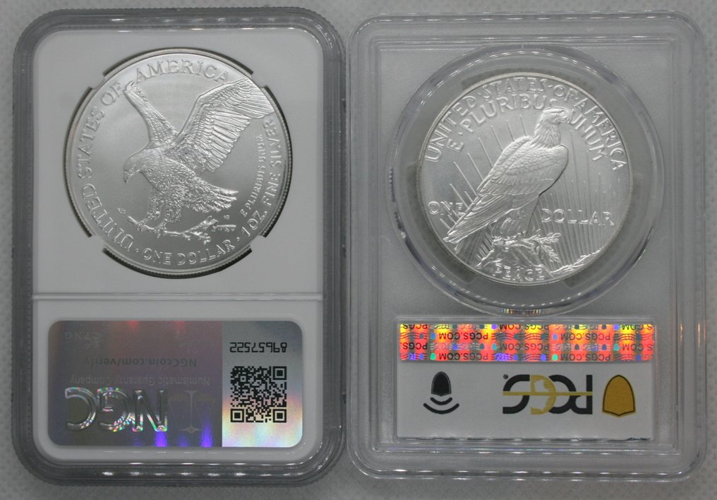 Ηνωμένες Πολιτείες. 1 Dollar 2024 $ 1.00 Silver Eagle Early Release West Point NGC MS70 - 2023 $ 1.00 Peace Dollar First Strike #1.0