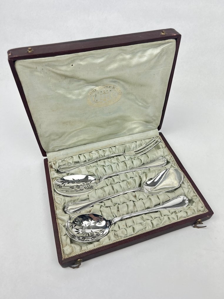 Christofle - Luc Lanel - Cutlery set (5) - ruban -  crossed ribbon motif - Original Box - Silverplated #1.0