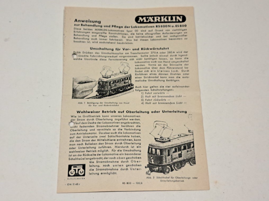 Märklin H0, 00 - RS 800N/ES 800 - Vasútmodellek (1) - Útmutató RS 800N/ES 800 gyártás 1948 #1.0