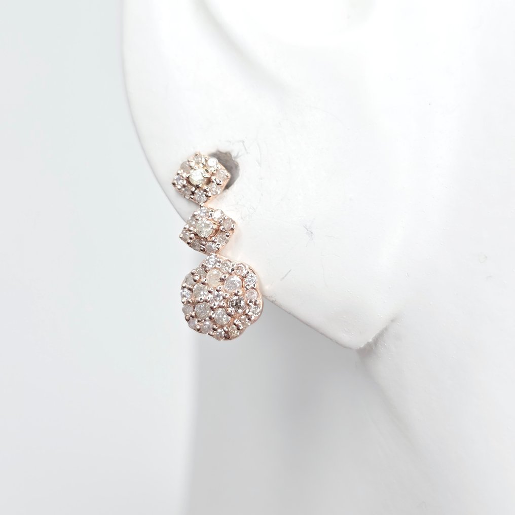 Nincs minimálár - Drop fülbevaló - 14 kt. Rózsa arany -  0.44ct. tw. Gyémánt (Természetes)  #1.0