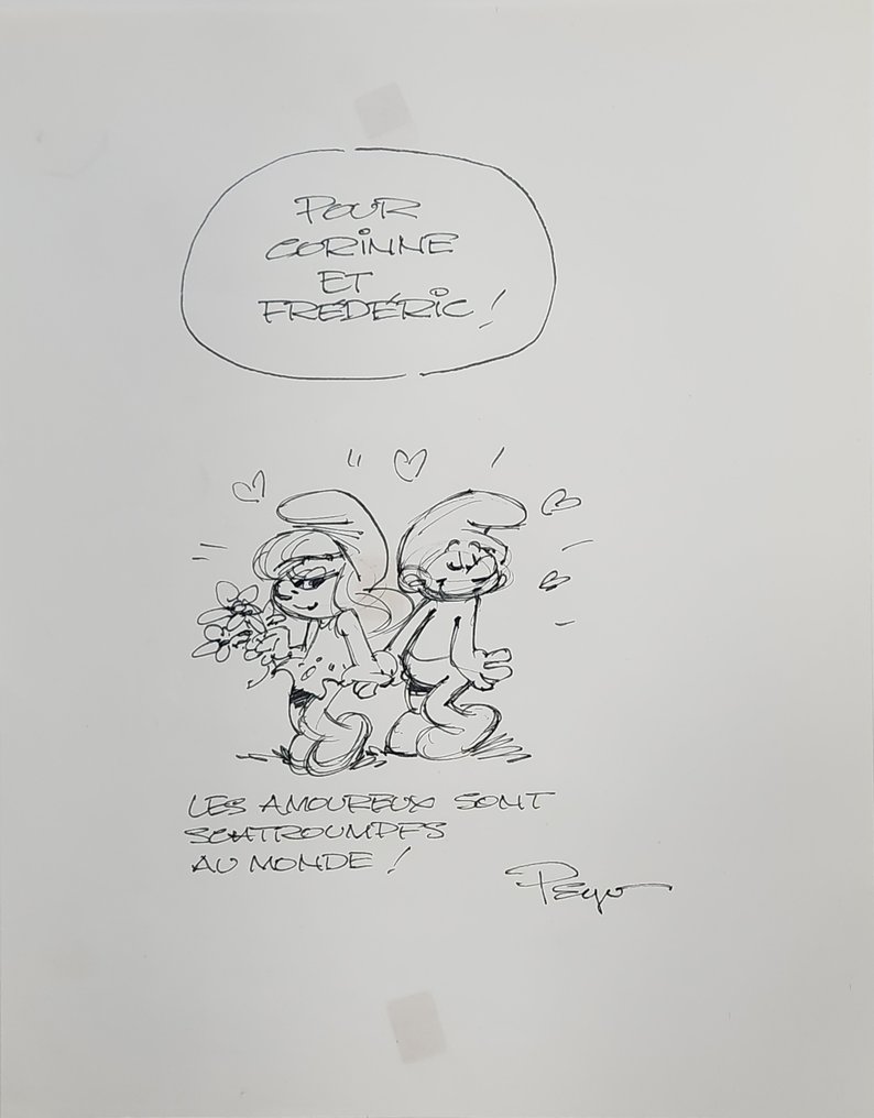 Peyo - 1 Original drawing - Les Schtroumpfs - Les amoureux #3.2