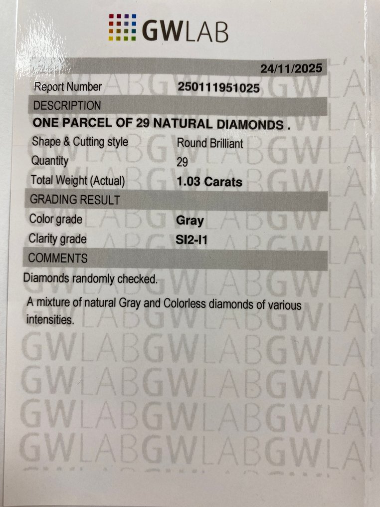 Sin Precio de Reserva - 29 pcs Diamante (Natural) - 1.03 ct - Redondo - SI2, I1 - Gemewizard Gemological Laboratory (GWLab) #3.2