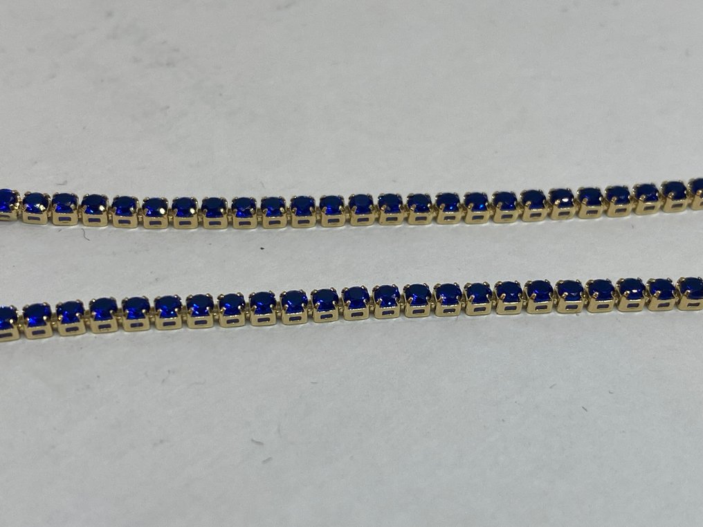 χωρίς τιμή ασφαλείας - Βραχιόλι τένις - 18 καράτια Κίτρινο χρυσό -  0.80ct. tw. Ζαφείρι #3.2