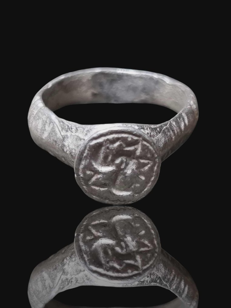 Μεσαιωνική, εποχή σταυροφόρων Ασημί, Ενδιαφέρον άλογο σφραγίδα Δαχτυλίδι  (χωρίς τιμή ασφαλείας) #1.0