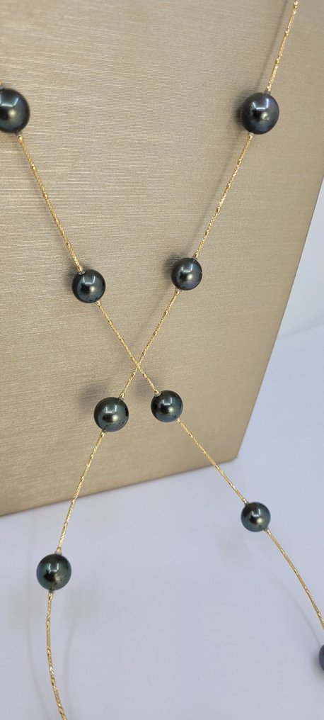 项链 - 18K包金 黄金, 9x11毫米孔雀塔希提珍珠 #4.3