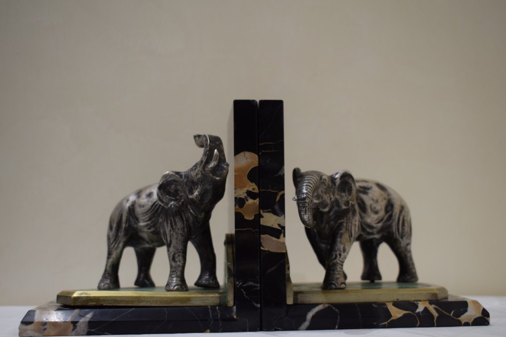 ALBERT.MARIONNET - Marionnet - Bogstøtter (2) - Forkromet bronze elefanter - Forsølvet bronze, Forgyldt bronze #3.2