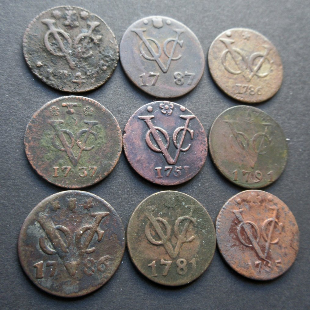 Netherlands East Indies. Zeer Leuk Partijtje VOC Duiten 1735 - 1791 (9 Stuks) (No Reserve Price) #4.3
