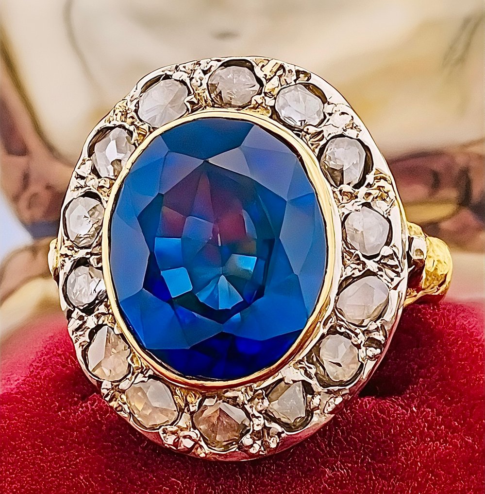 Sans prix de réserve - Bague - 9 carats Or jaune, Argent Saphir - Diamant #2.1