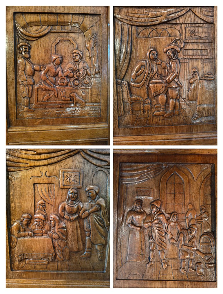 雕刻, Set 4x Eiken panelen 35*41cm - 45 cm - 橡木 - 1920 #1.0