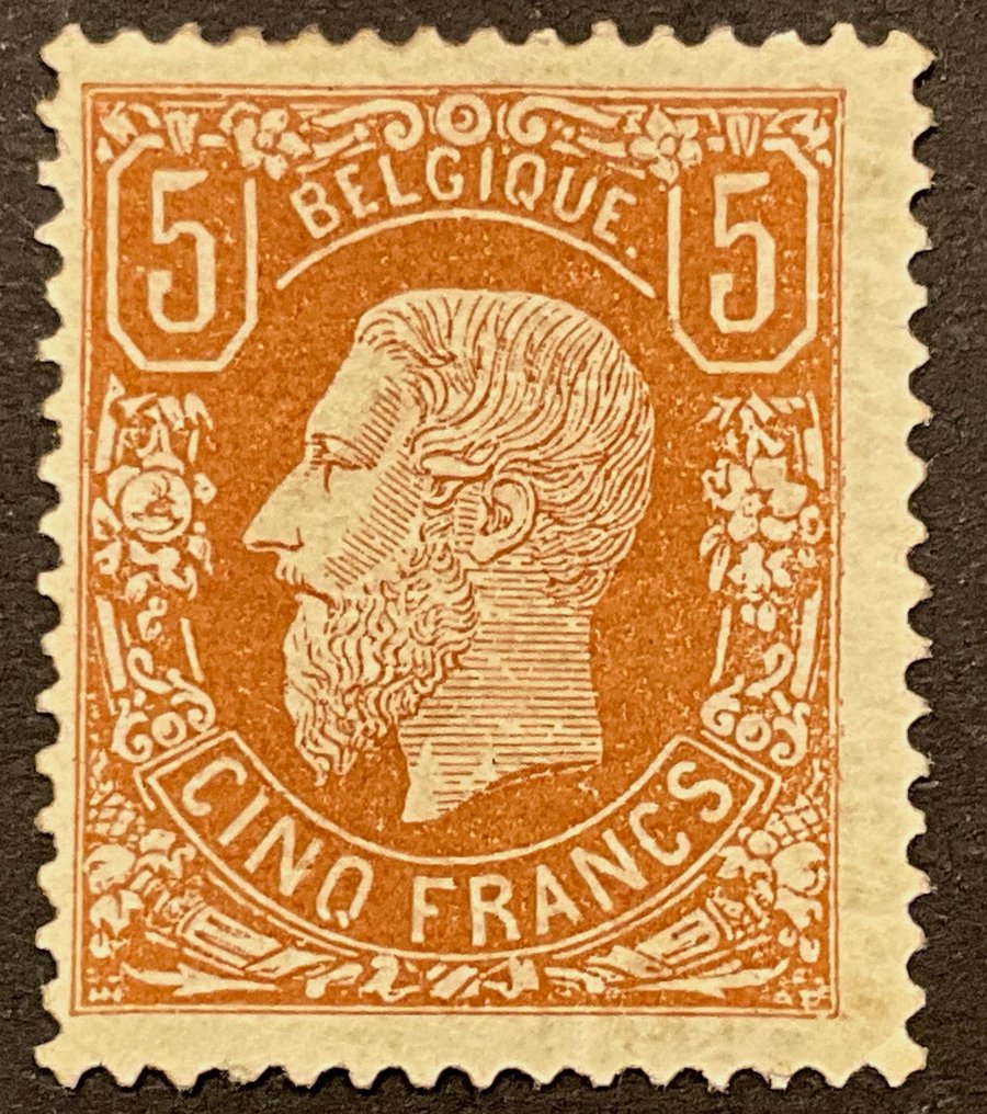 Belgia 1869 - Leopold II - 5 franci Lichtbruin - Centrage frumos - OBP 37 A #1.0