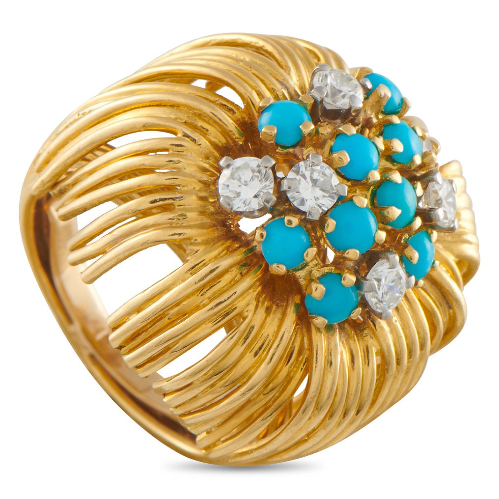 Tiffany & Co. - Bague - 18 carats Or jaune, Bague en or jaune 18 carats, diamants et turquoise de Tiffany & Co. Vintage #1.0