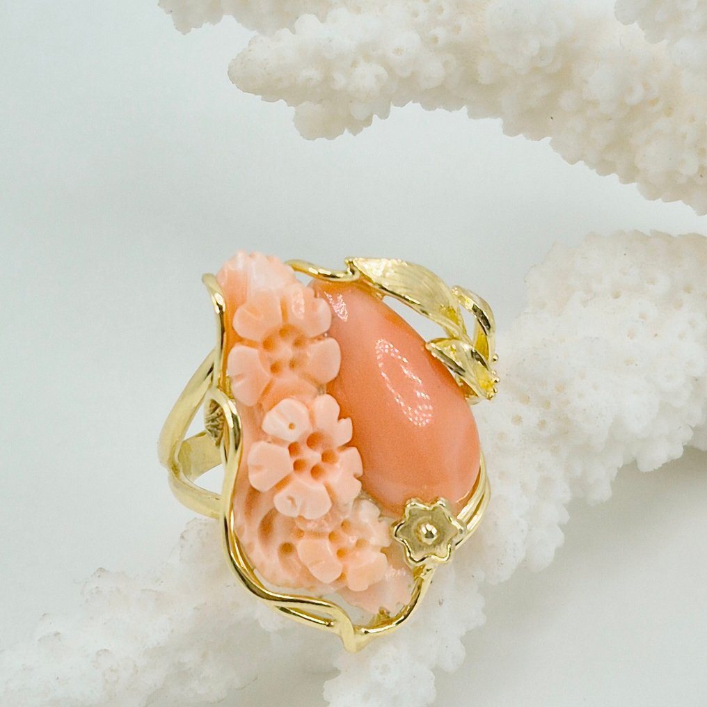 Koral - Sølv, Forgyldt - Ring - Corallo Rosa #1.0