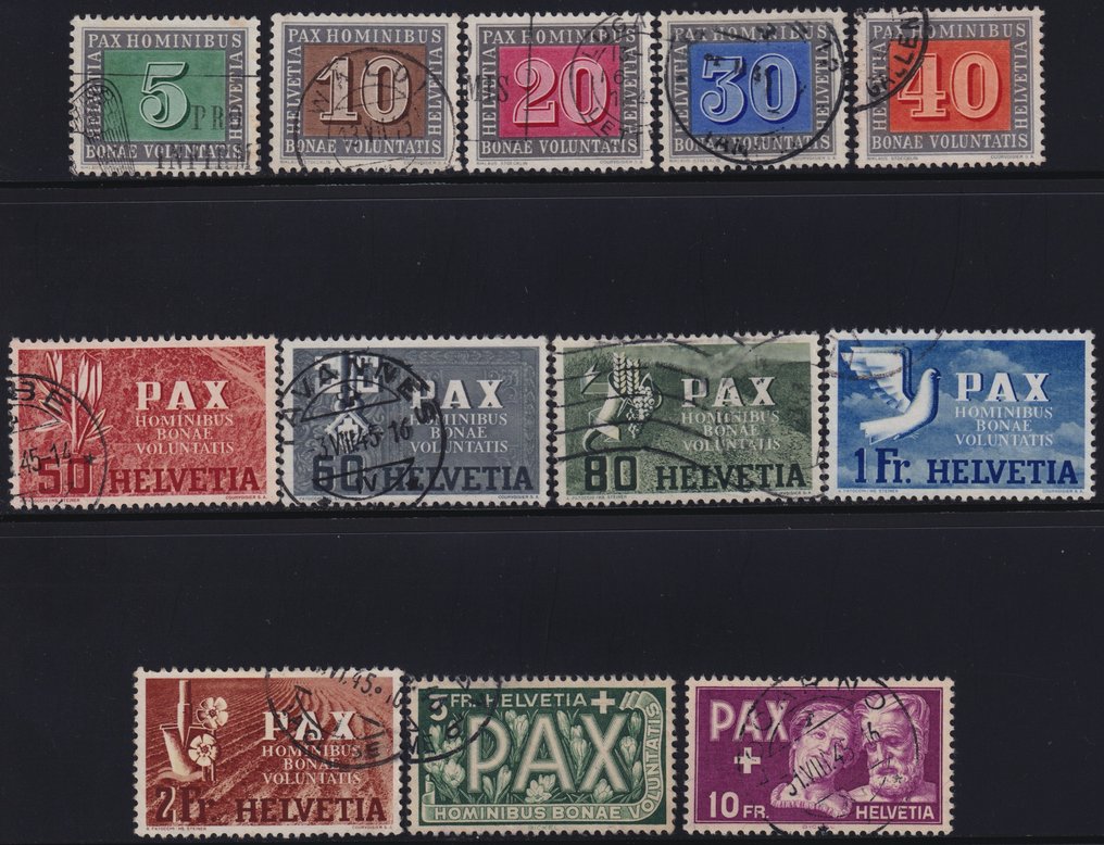 瑞士 1945 - Pace 12值系列 Unif.405/415+417 用于 Spl #1.0