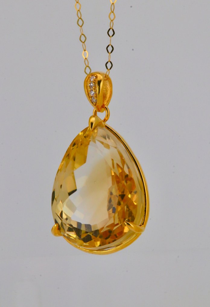 Ingen mindstepris - Vedhæng - 14 karat Gulguld Citrin - Diamant #4.3