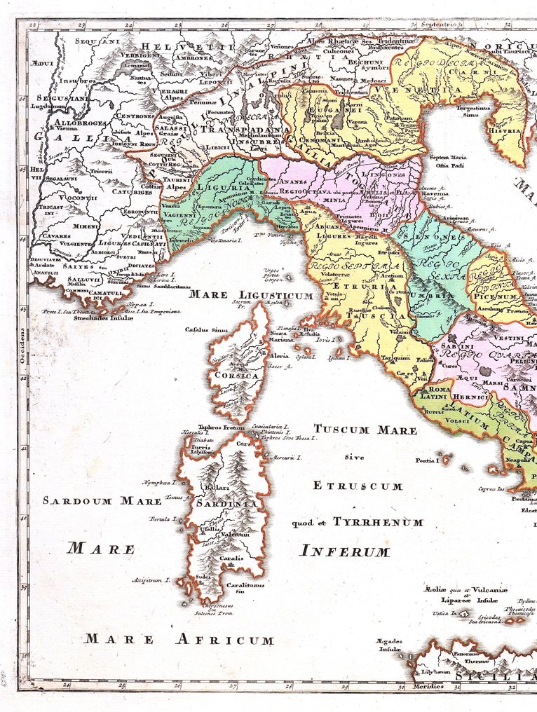 Europa - Włochy; C. Weigel - Italia Antiqua ab Octavio Augusto in Regiones XI descripta - 1720 #1.0