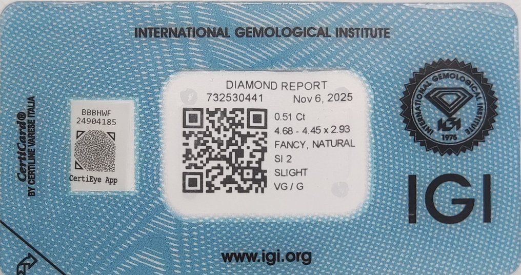 Ei pohjahintaa - 1 pcs Timantti  (Luonnonvärinen)  - 0.51 ct - Cushion (pyöristetty neliö) - Fancy deep Kellertävä Oranssi - SI2 - Kansainvälinen gemologinen instituutti (IGI) #2.1