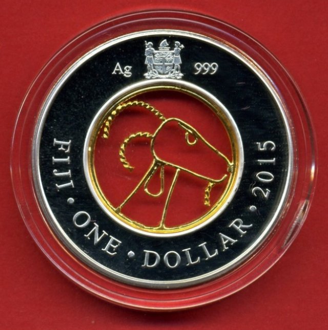 Fiji. 1 Dollar 2015 - Year of the Goat - 20,5g (.999) mit CoA und BOX (Zonder Minimumprijs) #1.0