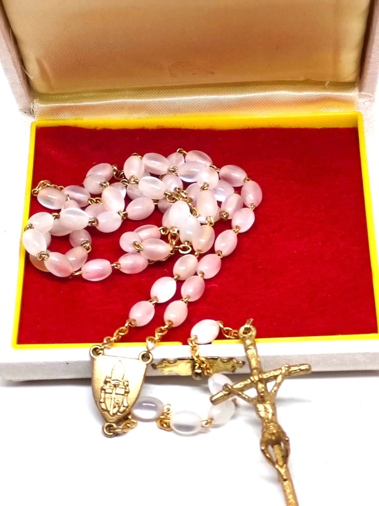 Rosary - Rosary of Pope John Paul II, gold-colored and personally blessed, with case - see. - 1980-1990 #1.0