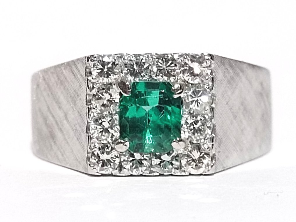 χωρίς τιμή ασφαλείας - Δαχτυλίδι - 18 καράτια Λευκός χρυσός -  0.80ct. tw. Σμαράγδι - Διαμάντι #2.1