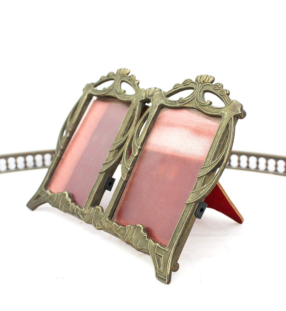 Cadre photo double style Art Nouveau - Fotolijst  - Messing, Glas #1.0