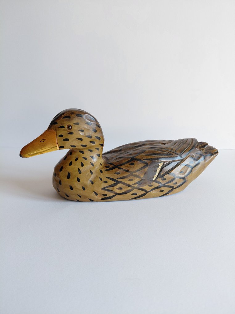 鸭子诱饵 - Période 1950-1970, peint main, sculpture 24.5 cm - 木 #3.2
